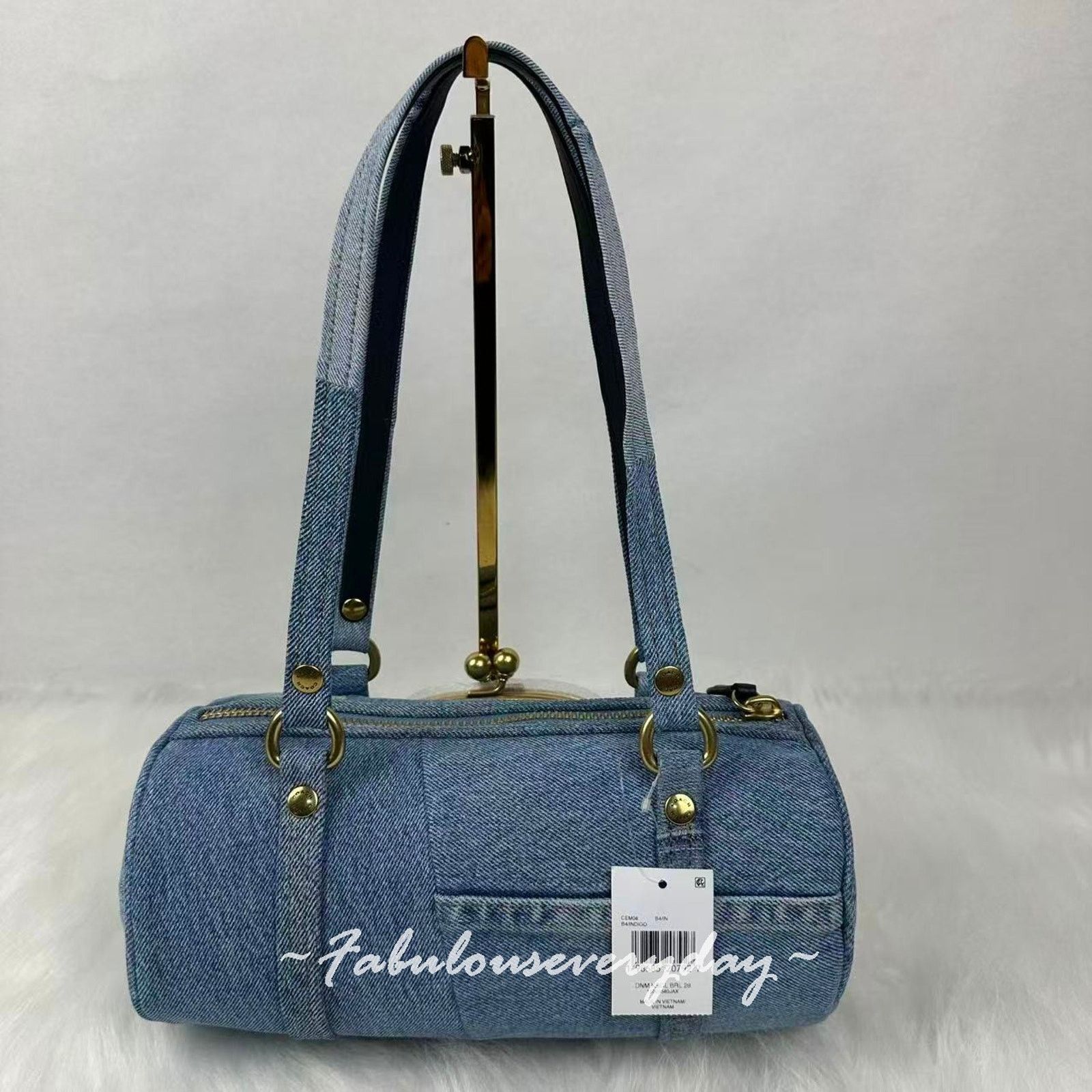 Coach Coach Kisslock Barrel 28 in Repurposed Denim Brass/Indigo Size ONE SIZE - 4 Thumbnail