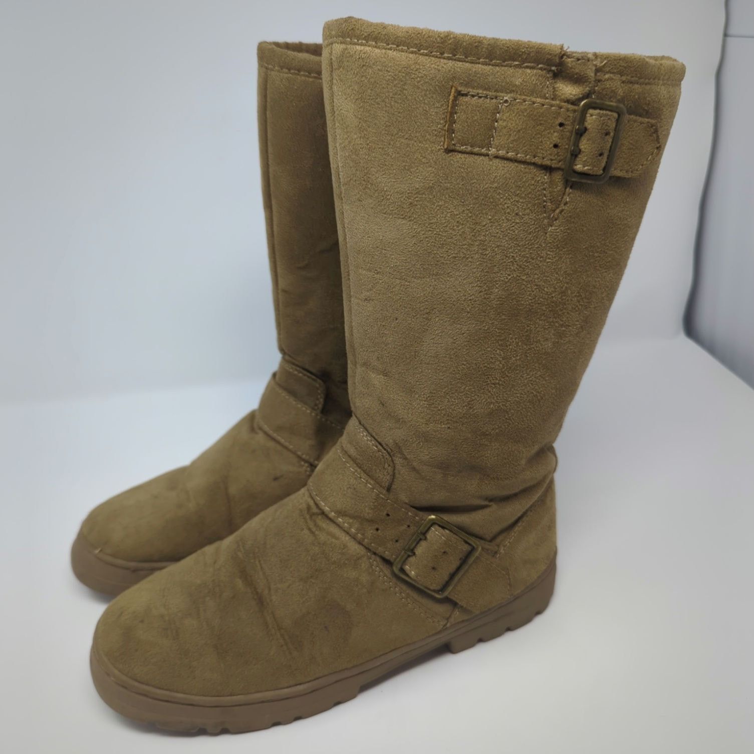 Other SO Womens Boot Tan Suede Fabric Faux Fur Lined Pull On 8 Size US 8 / IT 38 - 1 Thumbnail