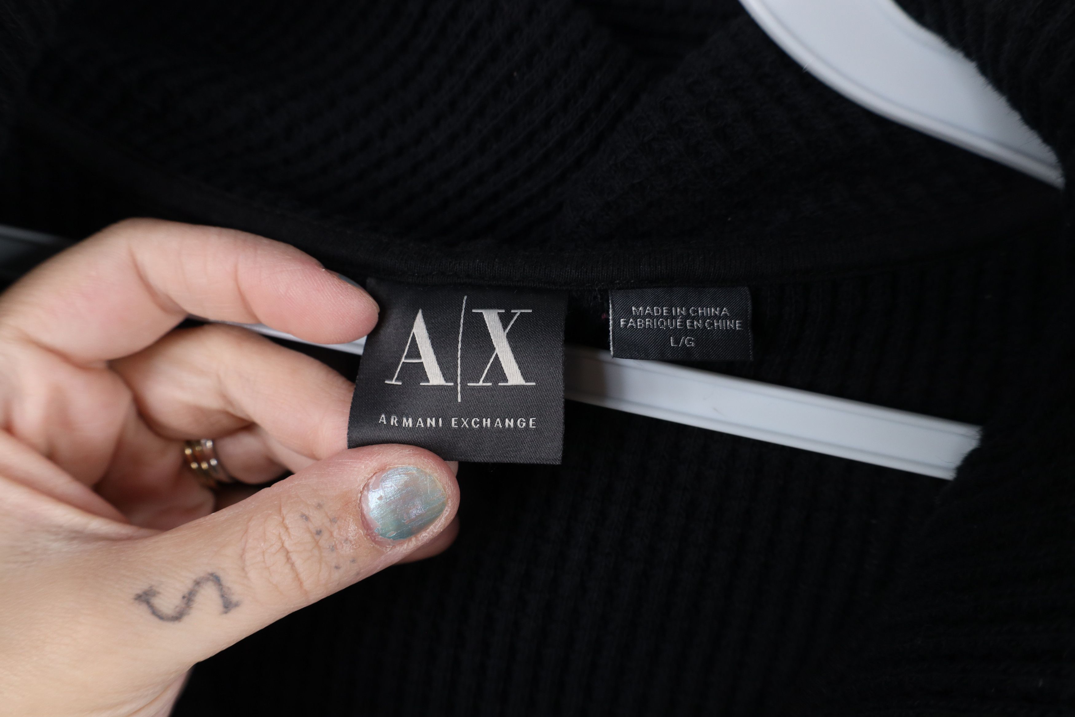 Armani Exchange × Vintage Armani Exchange Leather Trim Thermal Waffle Knit Hoodie Size US L / EU 52-54 / 3 - 10 Thumbnail