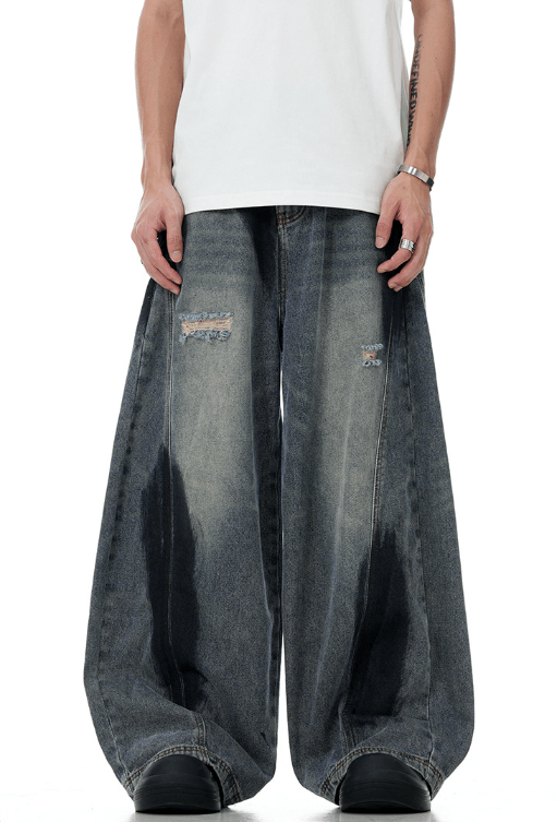 Japanese Brand × Jean American high street ripped loose wide-leg graffiti jeans Size US 32 / EU 48 - 1 Thumbnail