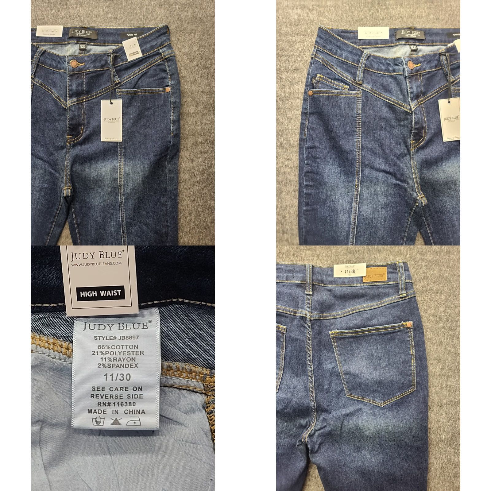 Vintage Judy Blue Jeans Womens 11 30x32 Regular High Rise Flared City Carson City Blue Denim Stretch Pockets Zipper Button Lace-up? Size 32" / US 10 / IT 46 - 8 Thumbnail