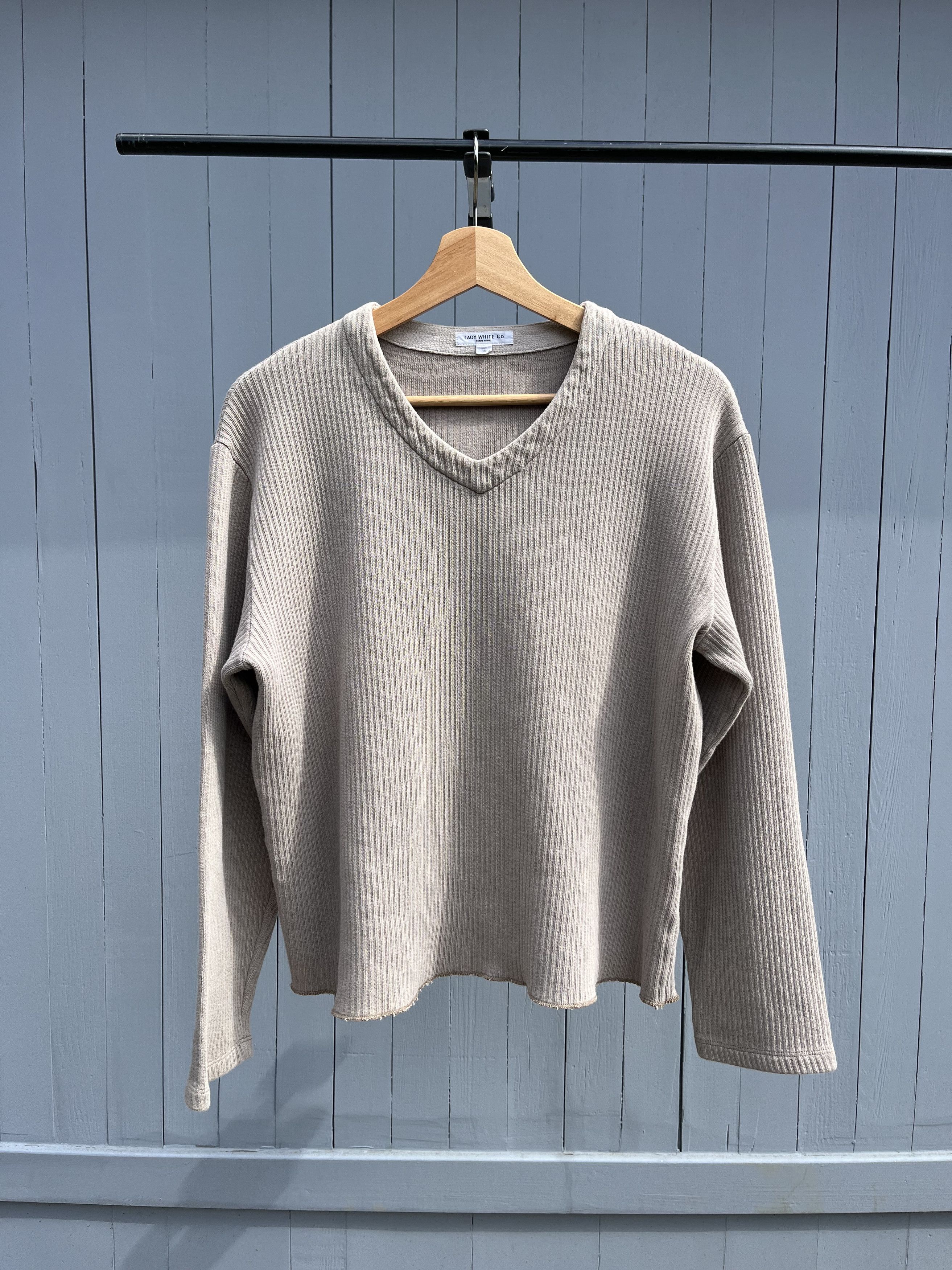image of Lady White Co Cropped V Neck Sweater in Taupe, Men's (Size Medium)