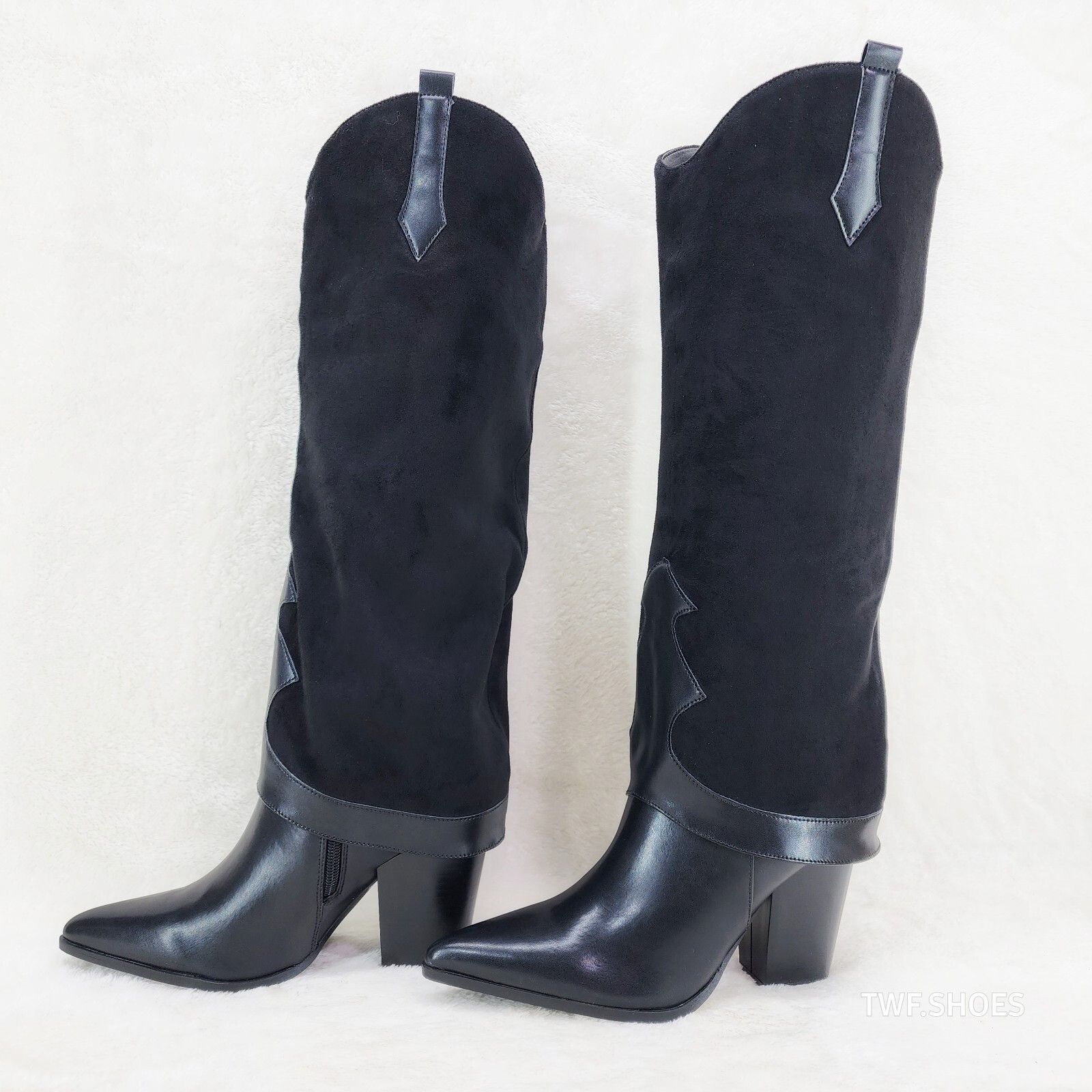 Other Branded Black Skirted Fold Over Western Knee High Cowgirl Bo Size US 9 / IT 39 - 1 Thumbnail