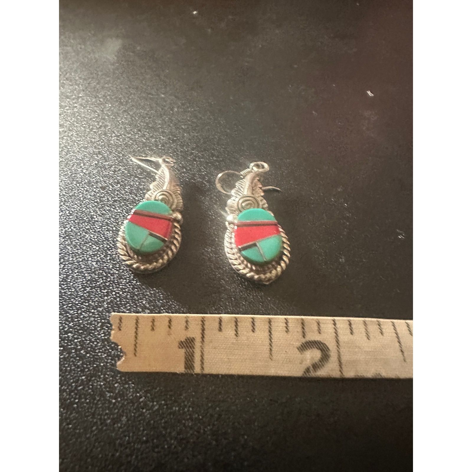 Vintage Vintage Native American Sterling Turquoise Coral Earrings Size ONE SIZE - 3 Thumbnail