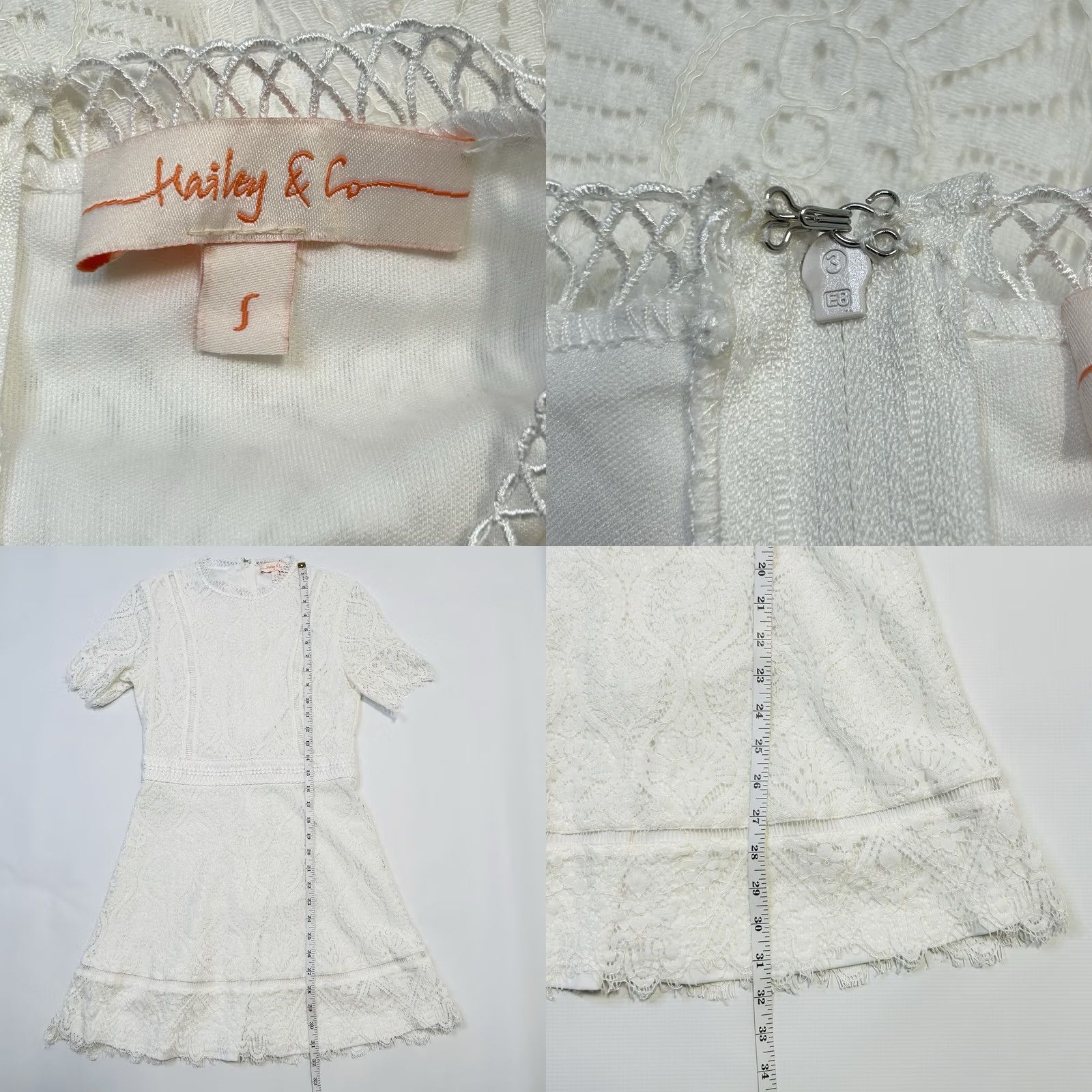 CO Hailey Co Boutique White Lace Event Dress Women Size S Cap Sleeve Crew Neck A-Line Mini Lined Short Sleeve Party Wedding 100% GENUINE Size S / US 4 / IT 40 - 9 Thumbnail