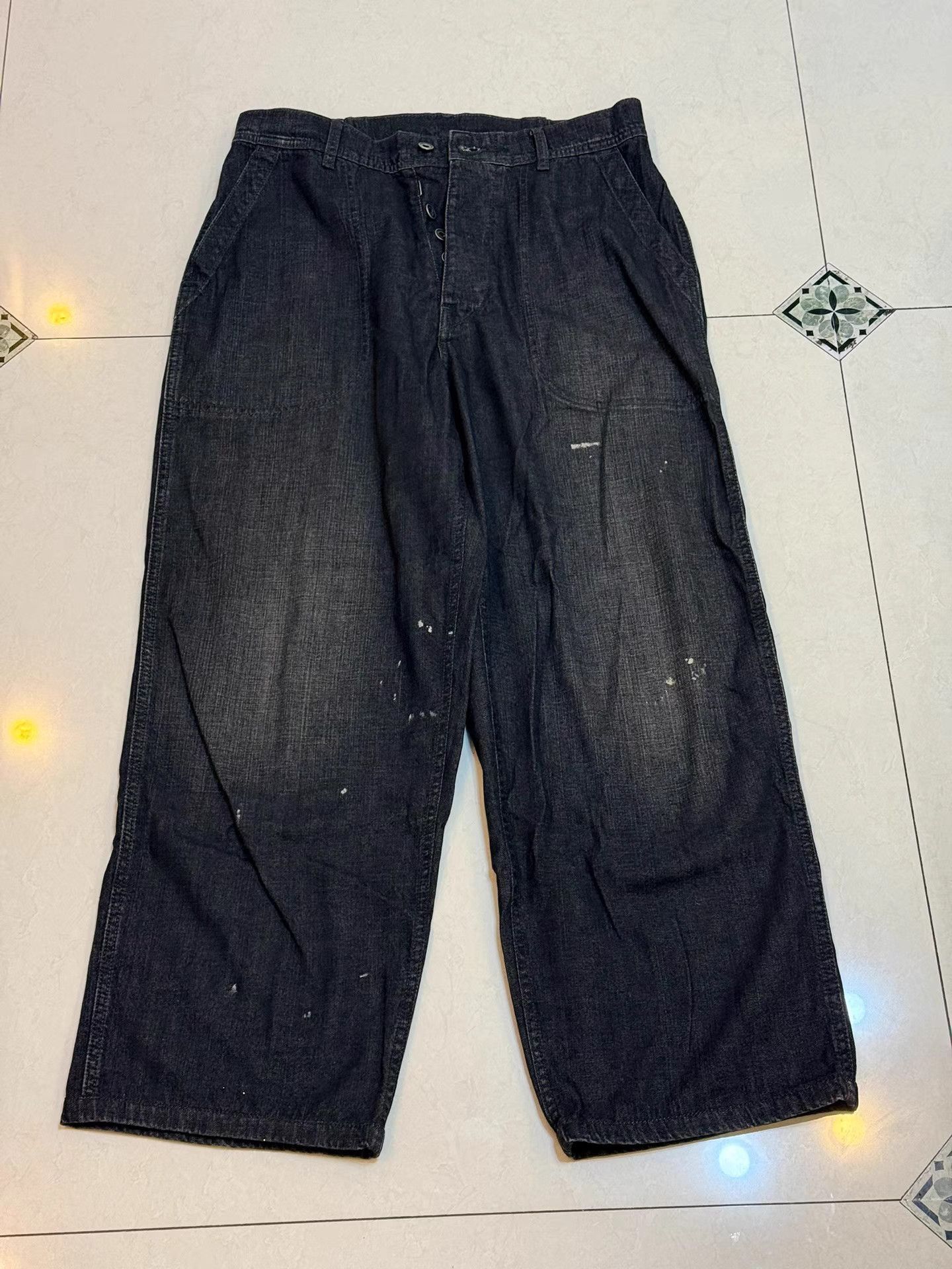 Maison Margiela Black Distressed Denim Wide-Leg Pants Size US 32 / EU 48 - 1 Thumbnail
