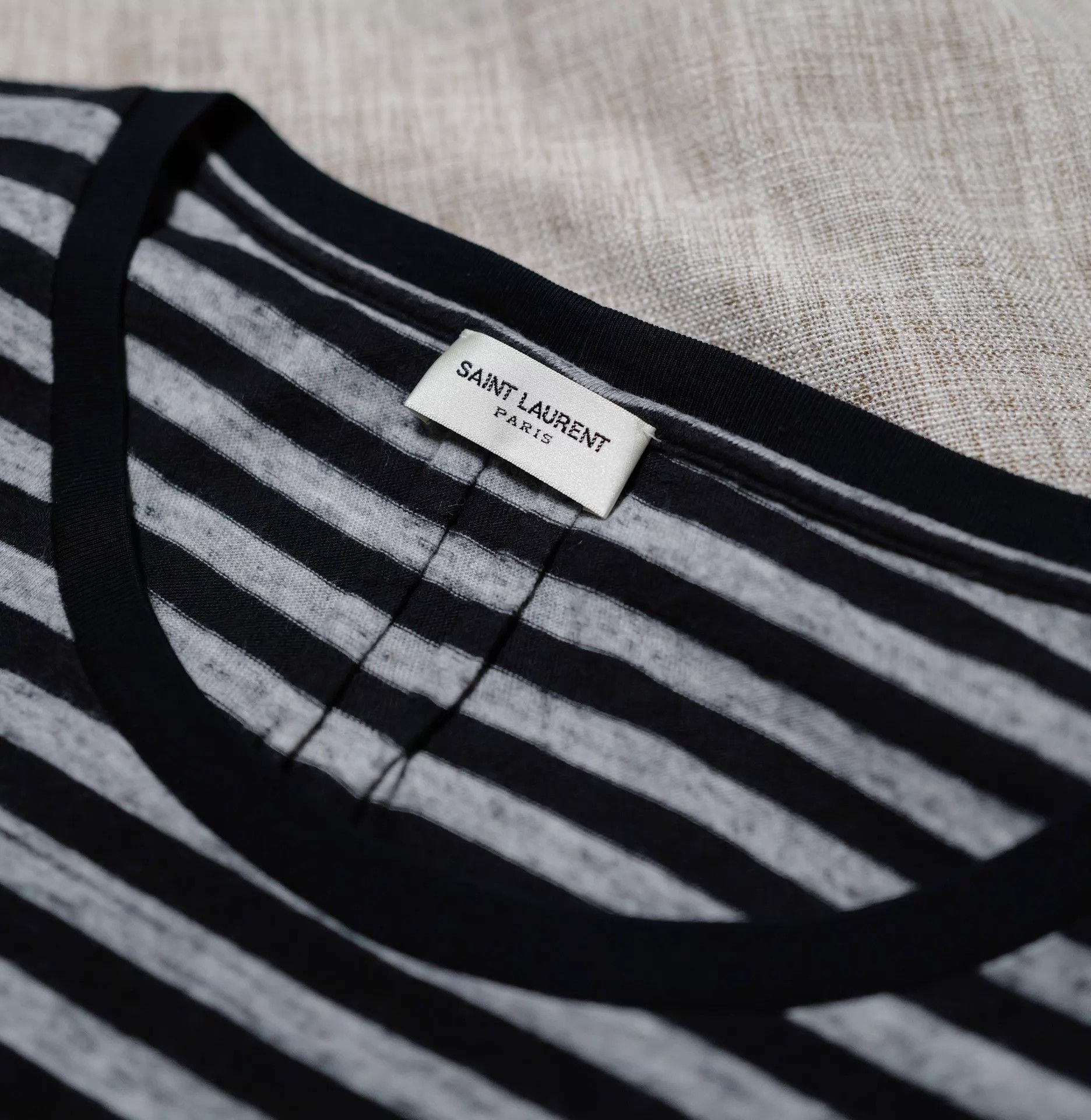 Saint Laurent Paris SLP 13AW Black & Gray Stripe Wool Blend Pocket Tee Size US XL / EU 56 / 4 - 3 Thumbnail