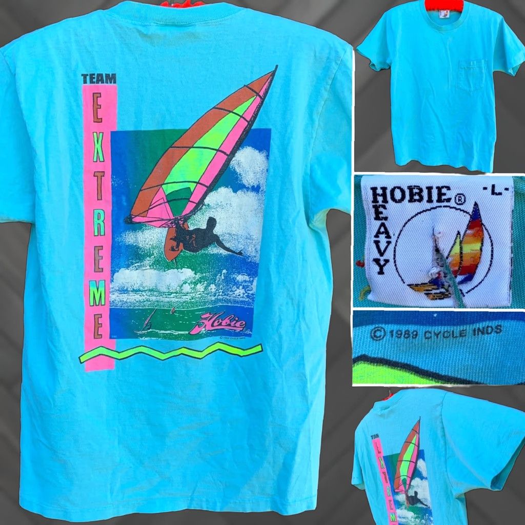 Vintage VINTAGE Hobie Team Extreme Pocket Tee T Shirt 1989 Windsurfer L Blue Mens Shirt Pocket Tee 80s Hobie Windsurfing Size US L / EU 52-54 / 3 - 1 Thumbnail