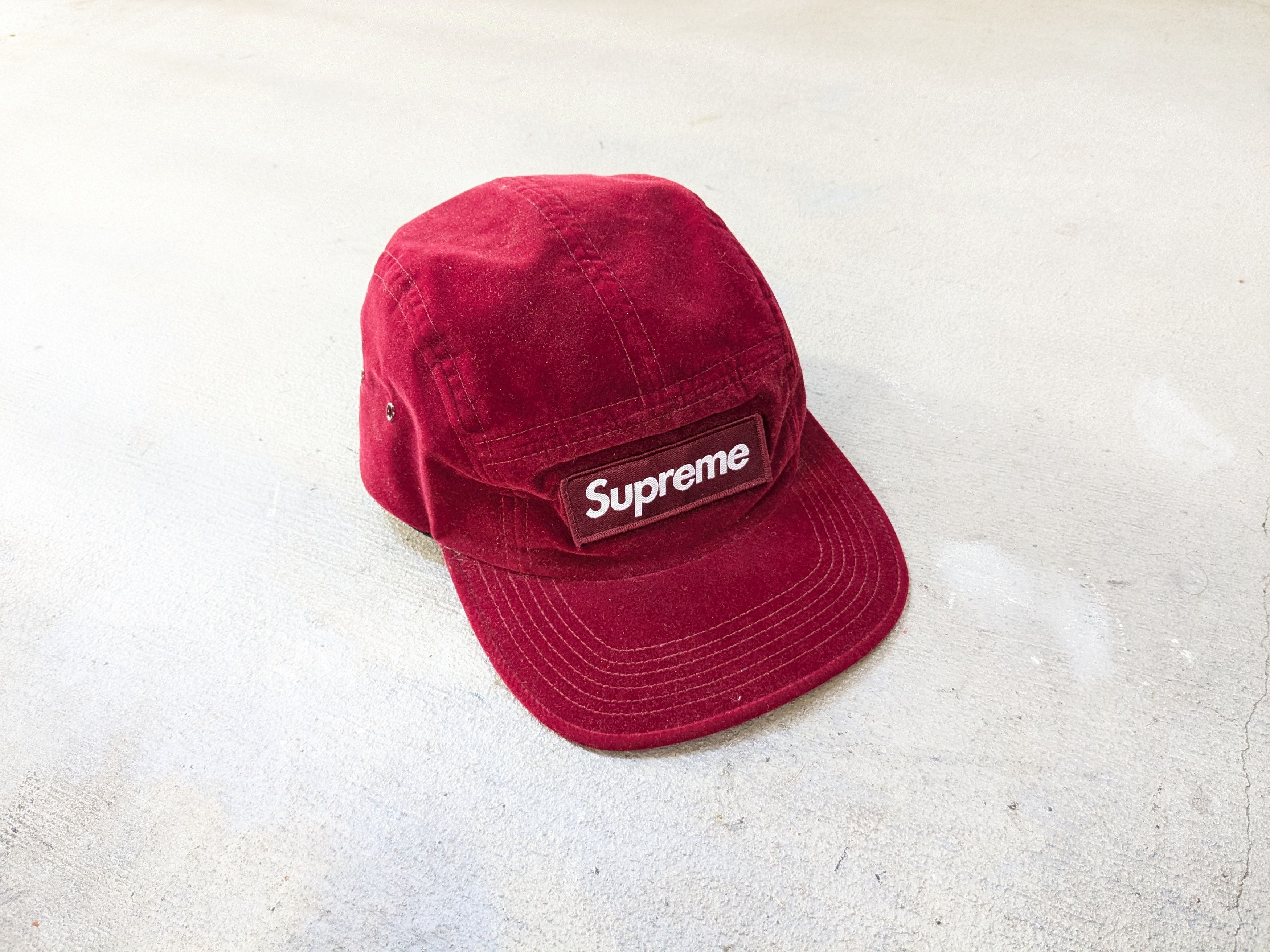 Supreme Velour Camp Cap 5 Panel Maroon Burgundy SS16