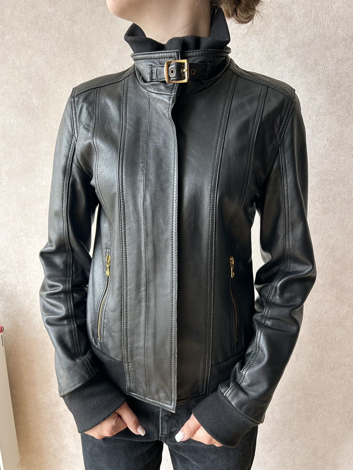 Dolce & Gabbana Dolce Gabbana Sheepskin Leather Moto Biker Jacket Size XS / US 0-2 / IT 36-38 - 1 Thumbnail