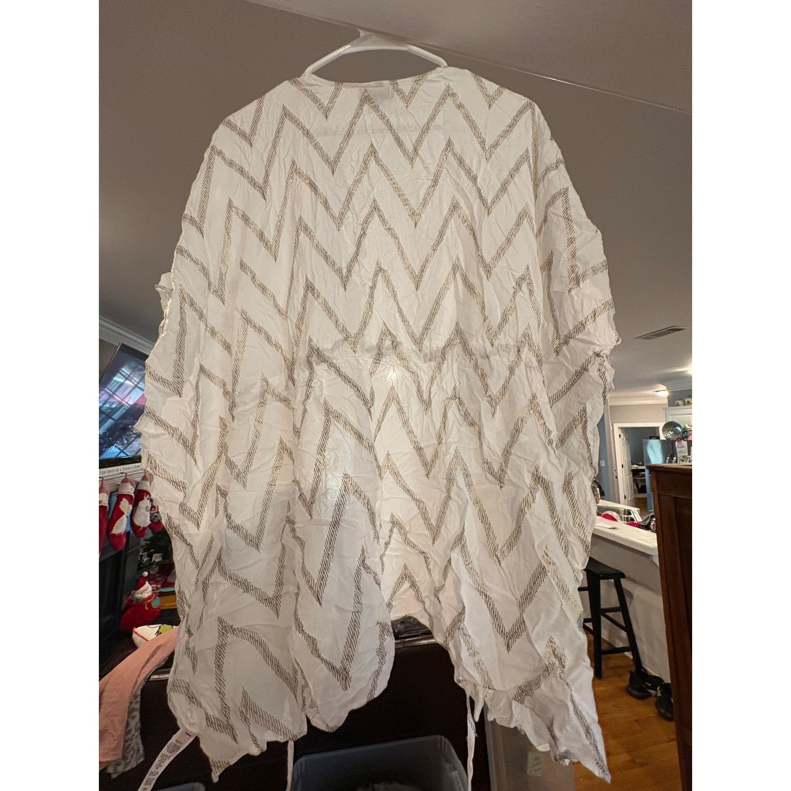 Loft LOFT Outlet XS/S White Chevron Kimono Cardigan Sheer Boho Size S / US 4 / IT 40 - 2 Thumbnail