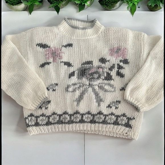 Vintage Vintage 80’s “View Point” Cotton Blend Chunky Knit Floral Sw Size M / US 6-8 / IT 42-44 - 1 Thumbnail