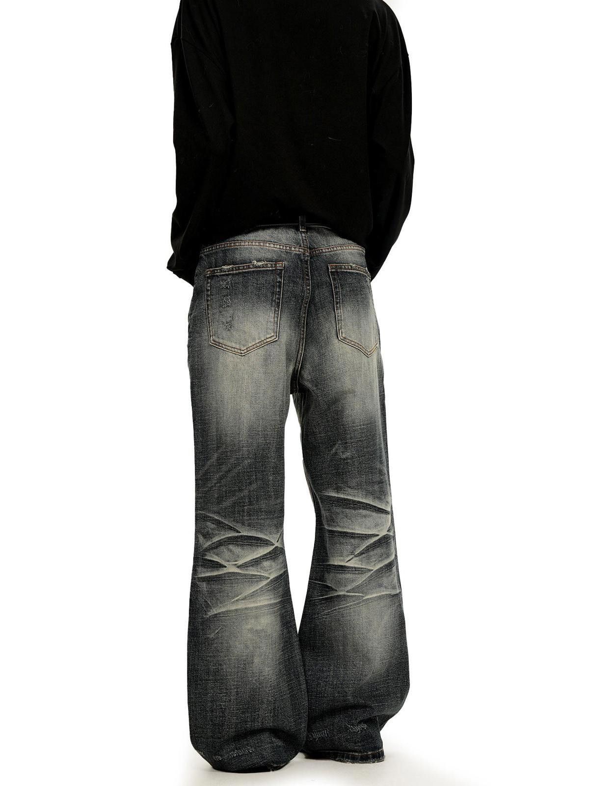 Jean Grey-Blue Whisker-Wash Heavy Straight Denim Jeans Size US 32 / EU 48 - 4 Thumbnail
