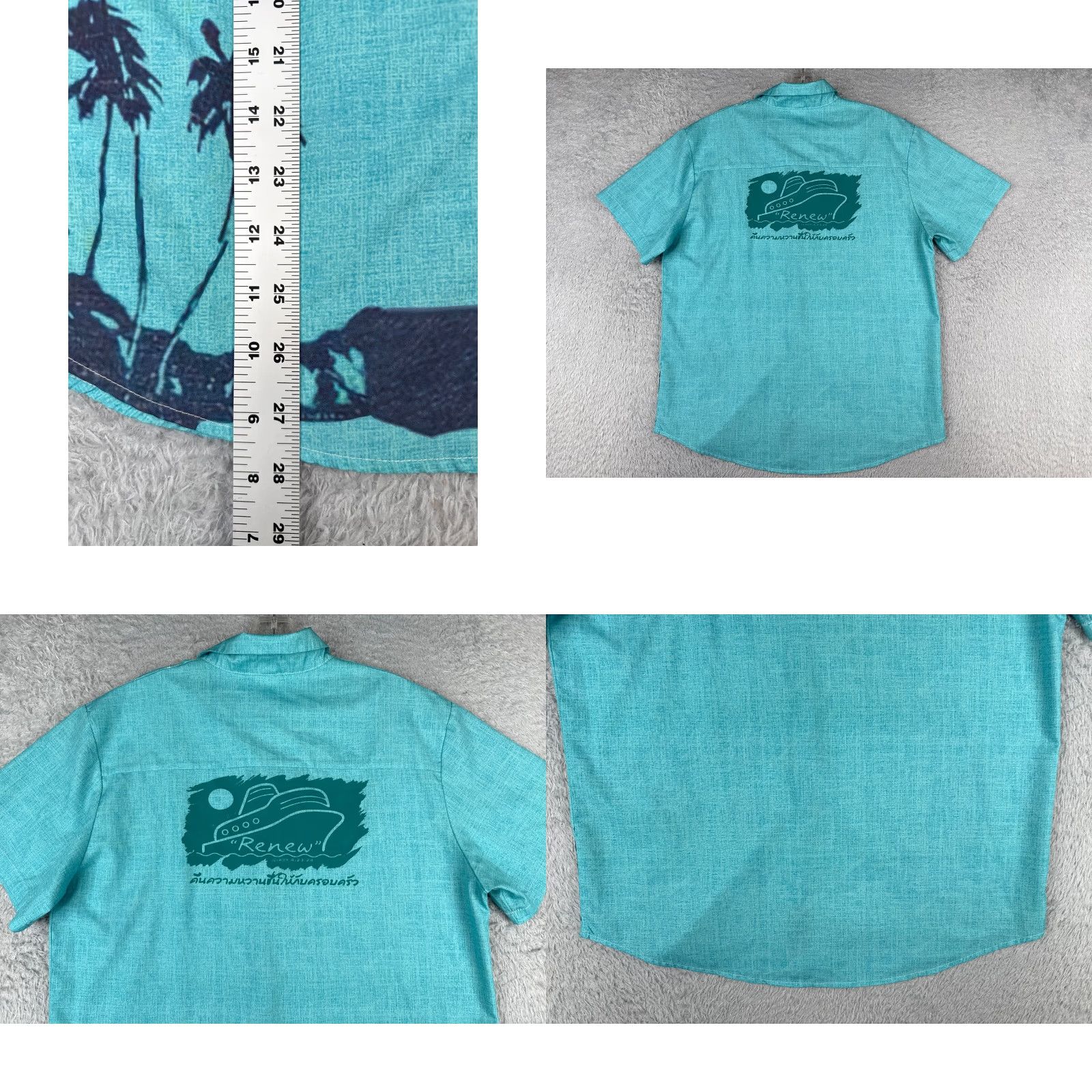 Vintage Thai Mission Church Shirt Adult Medium Blue Hawaiian Palm Tree 100% Polyester Size US M / EU 48-50 / 2 - 9 Thumbnail