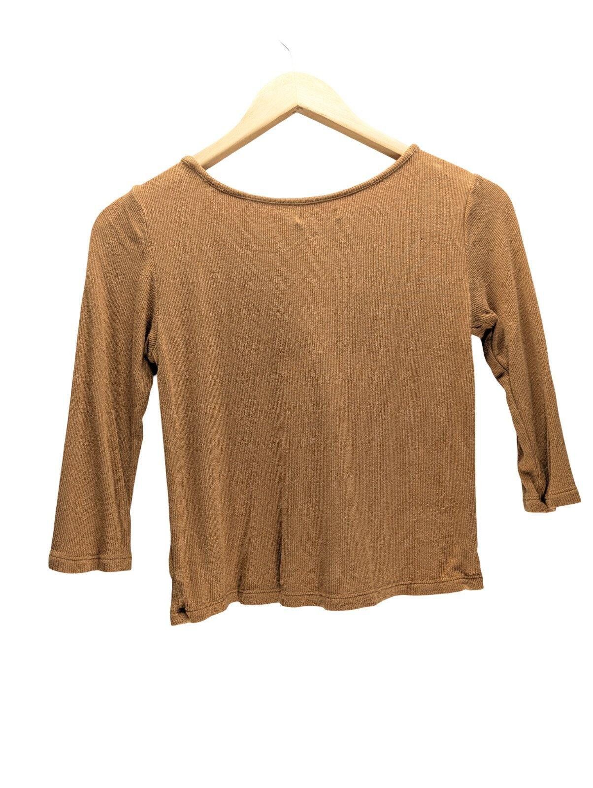 Other American Eagle Top Women Small Crochet Lace Yoke Ribbed Tan Size S / US 4 / IT 40 - 2 Thumbnail