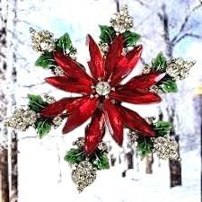 Handmade Poinsettia Brooch Pin New Christmas Flower December Birthsto Size ONE SIZE - 8 Thumbnail