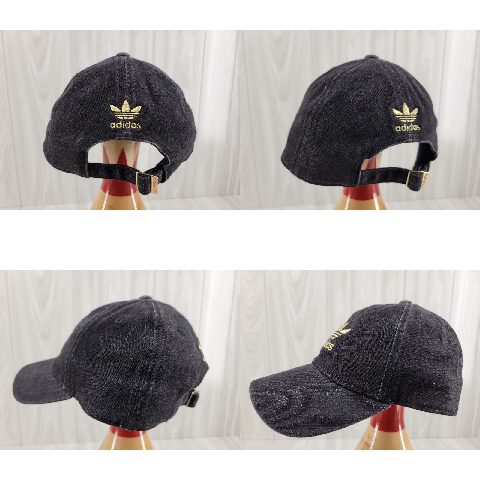 Adidas Adidas Hat Cap Adjustable Strapback Black Denim 3 Stripe Spell Out Gold Logo Trefoil Unisex Adults One Size Cap Size ONE SIZE - 8 Thumbnail