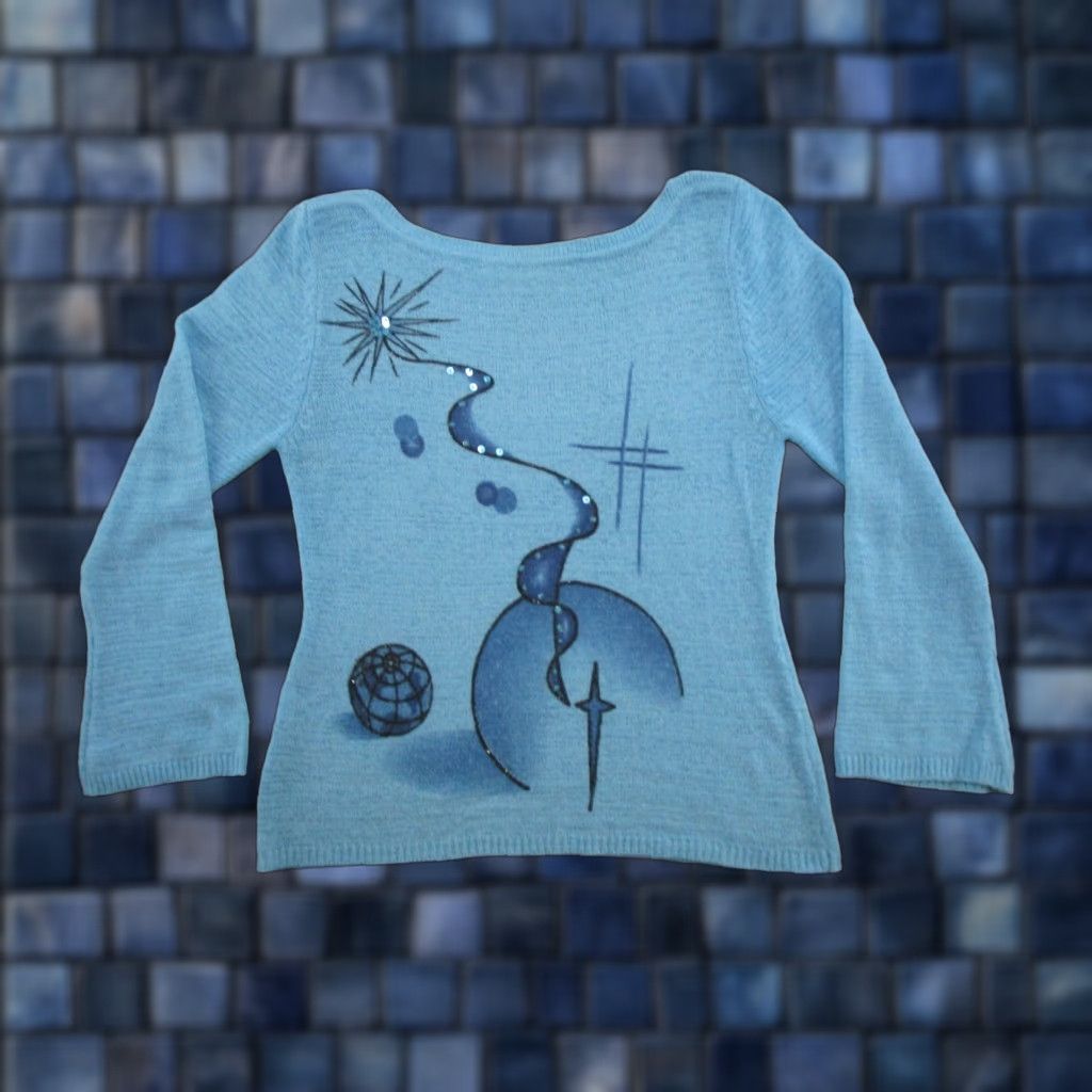 Vintage VINTAGE Moda Piu Italy Made Art to Wear Pullover Knit Sweater Womens L Blue 90s Mens Womens Boys Girls 90s Pullover Knit Sweater Size L / US 10 / IT 46 - 1 Thumbnail