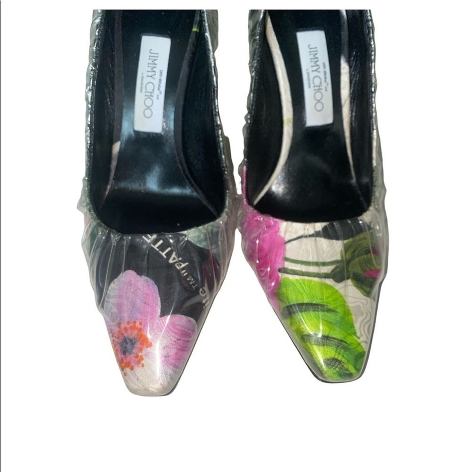 Jimmy Choo Off-White c/o Jimmy Choo Anne 100 PVC Floral Satin Pumps 9 Size US 9 / IT 39 - 8 Thumbnail