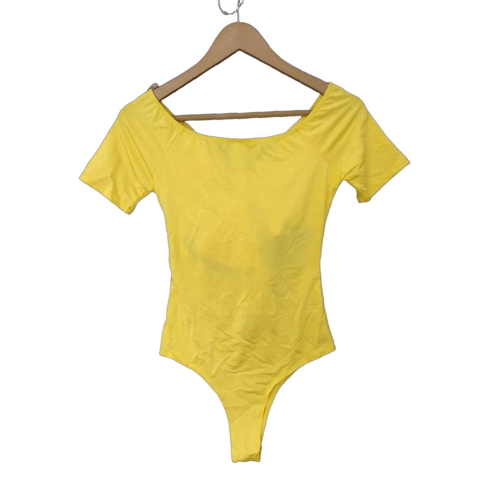 Vintage MAGIA Bodysuit Yellow Short Sleeve Open Tummy Tie Front Size M Women's Solid Blended Fabric One Piece Size M / US 6-8 / IT 42-44 - 1 Thumbnail