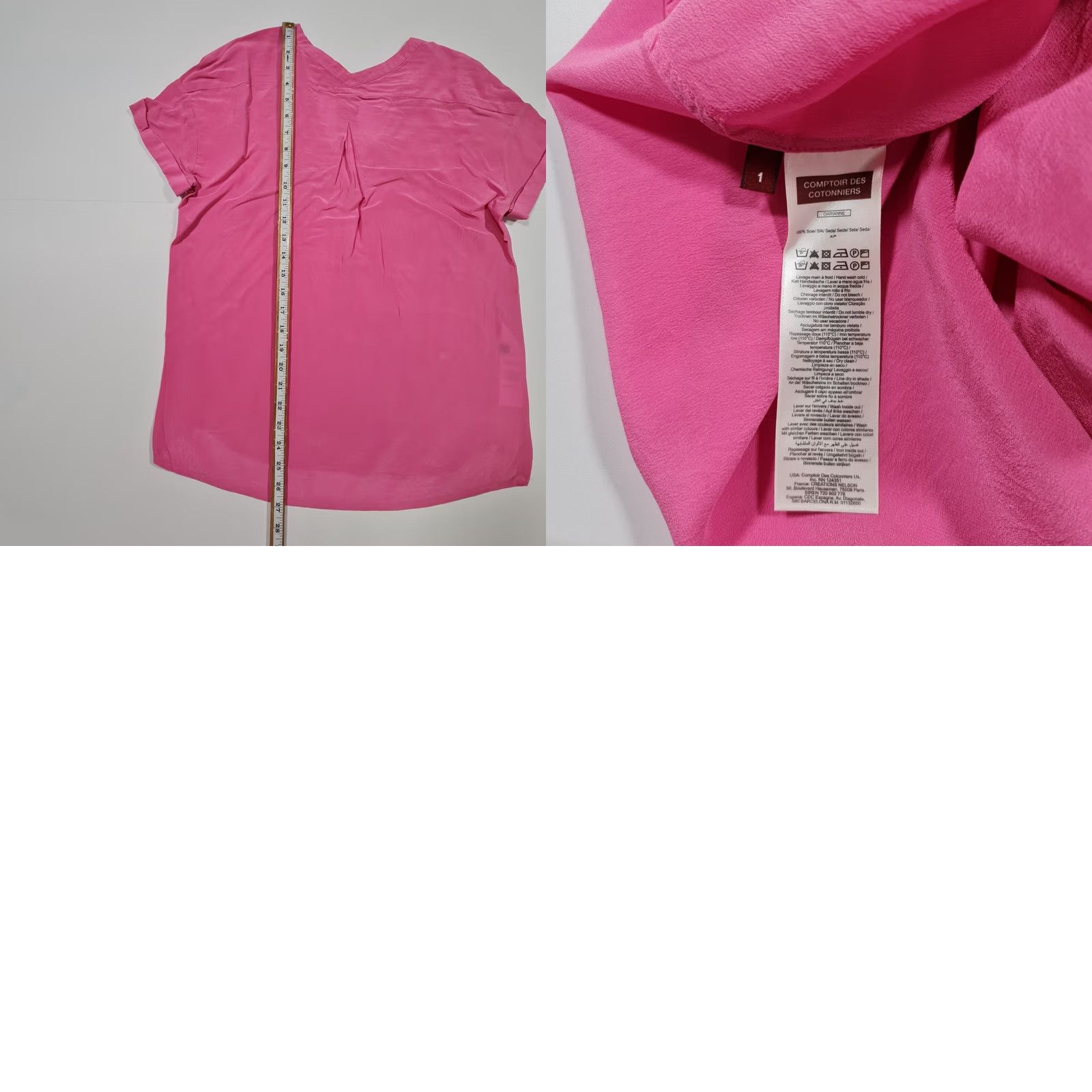 Vintage Comptoir Des Cotonniers Womens Silk Blouse Pink Small Short Sleeve V-Neck Top Size S / US 4 / IT 40 - 8 Thumbnail
