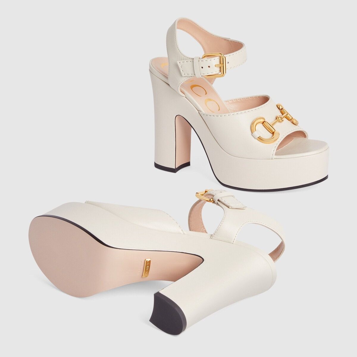 Gucci o1s1wg110425 Women's Platform Sandals With Horsebit in White Size US 12 / IT 42 - 5 Thumbnail