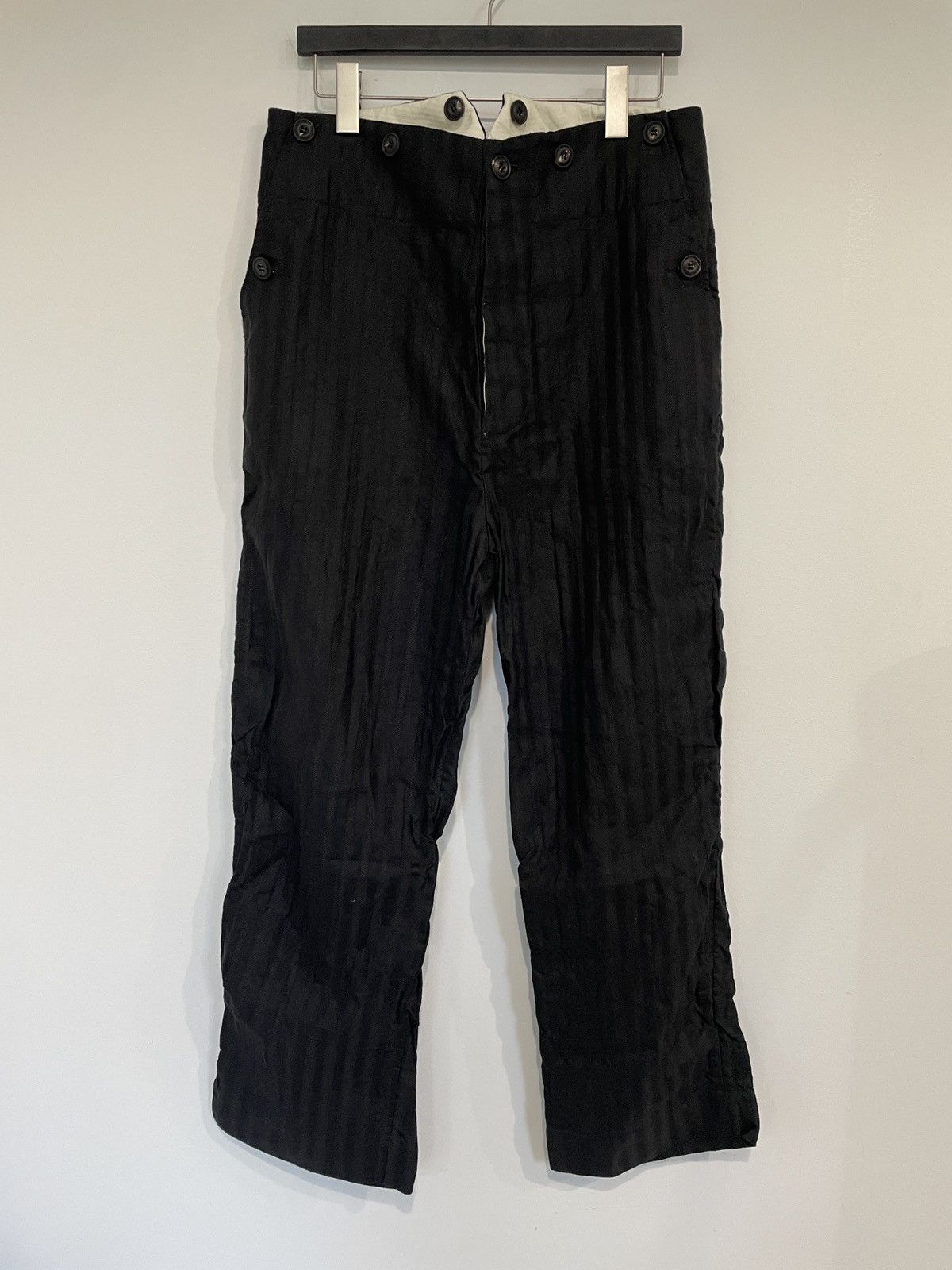 image of John Alexander Skelton Cxiii Ss23 Hemp Linen Textured Weave Opiate Trousers in Black (Size 33)