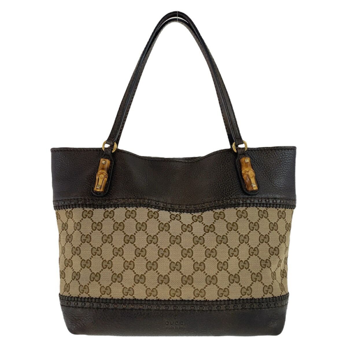 Gucci Gucci Bamboo GG Canvas Leather 2Way Bag Leather Shoulder Bag 353125 in Brown, Women's