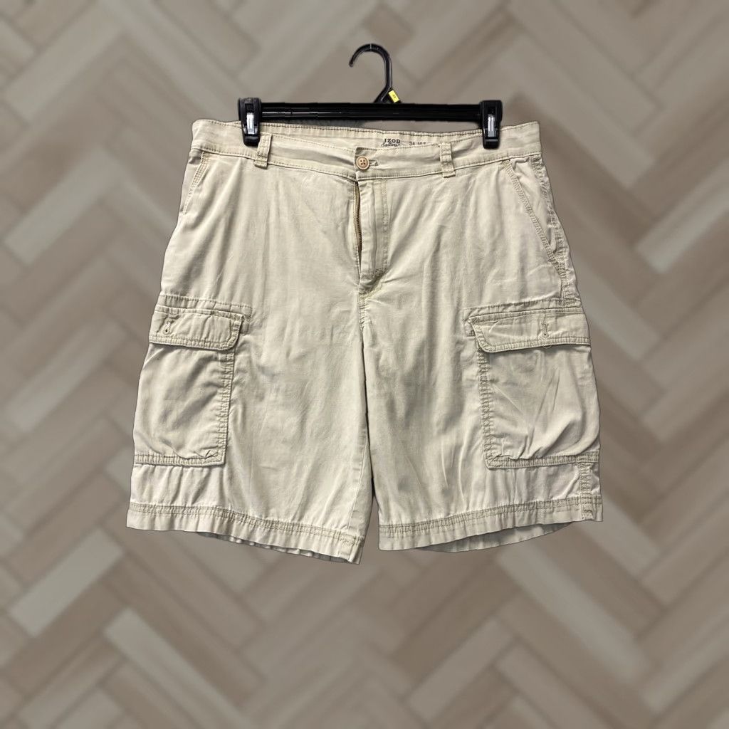 Izod IZOD Shorts Men's Beige Flat Front Cargo Chino Lightweight 103-55 Izod Beige Flat Front Cargo Chino Lightweight Shorts Men 34 10 Inseam 34 Waist Size US 34 / EU 50 - 1 Thumbnail