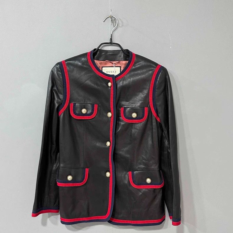 Gucci Gucci Black and red pearl button leather jacket 2506-Nextar Size S / US 4 / IT 40 - 1 Thumbnail