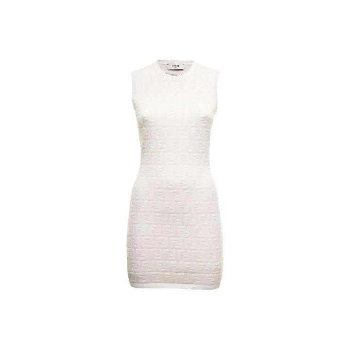 Fendi Fendi White Sleeveless Knit Dress with Logo 0079 Size S / US 4 / IT 40 - 1 Thumbnail