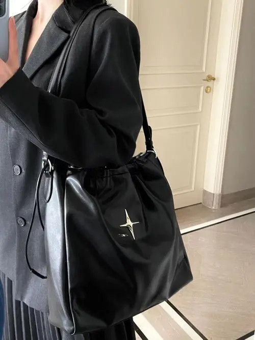 Vintage Aesthetic Star Black Tote Shoulder Bag Size ONE SIZE - 4 Thumbnail