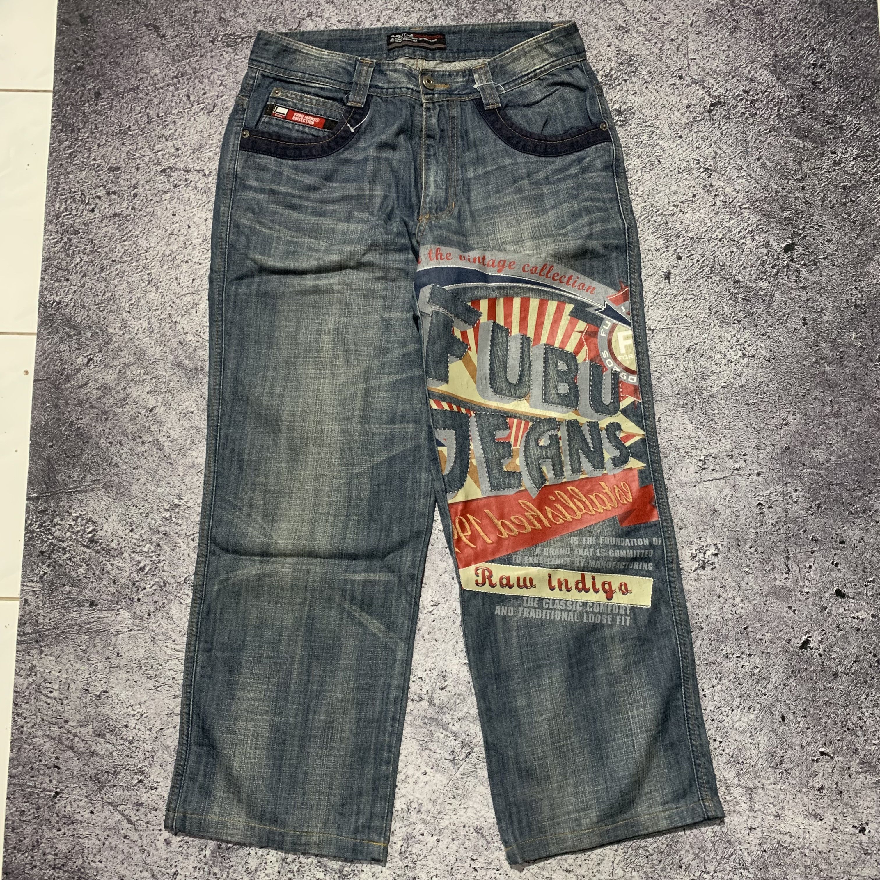 image of Y2K Fubu Raw Printed Denim Jeans Pants, Men's (Size 30)