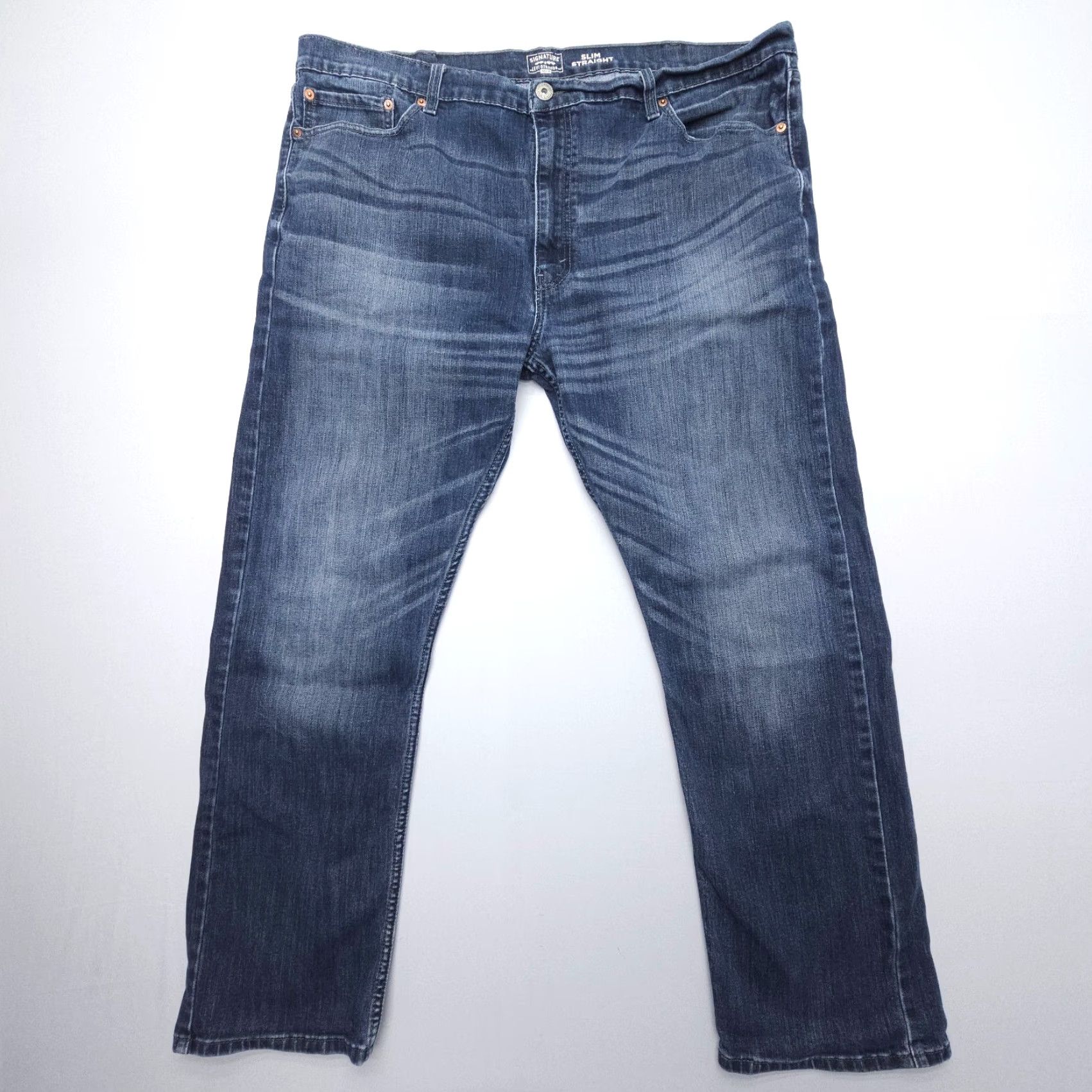 Levi's Levi's Signature Slim Straight Denim Jeans Mens 44 x 30 Dark Wash Cotton Blend Blue 5-Pocket Stretch Size US 44 / EU 60 - 2 Thumbnail