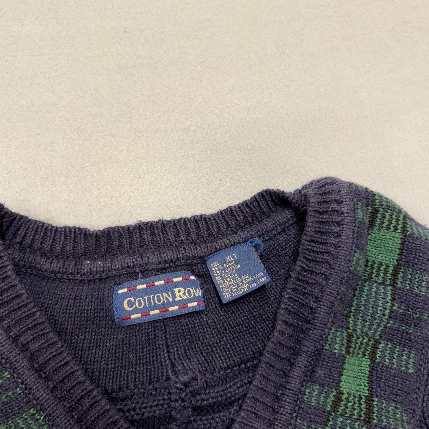 Vintage VINTAGE Cotton Row Sweater Mens XLT Blue Cable-Knit V-Neck Pullover Big Tall Plaid Trim Size US XL / EU 56 / 4 - 2 Thumbnail