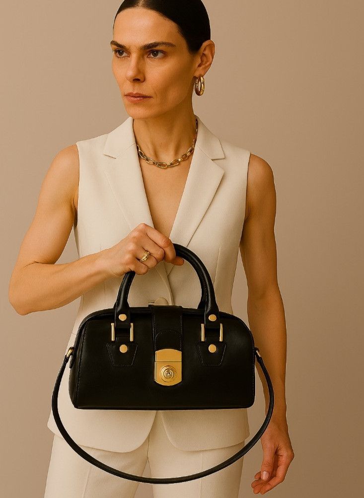 Other Francesco Rogani Black Leather Structured Handbag Gold Size ONE SIZE - 18 Thumbnail