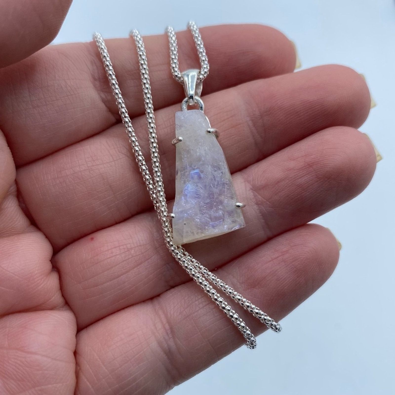 The Unbranded Brand Rainbow Moonstone Rough Solid Sterling Silver Necklace Size ONE SIZE - 4 Thumbnail