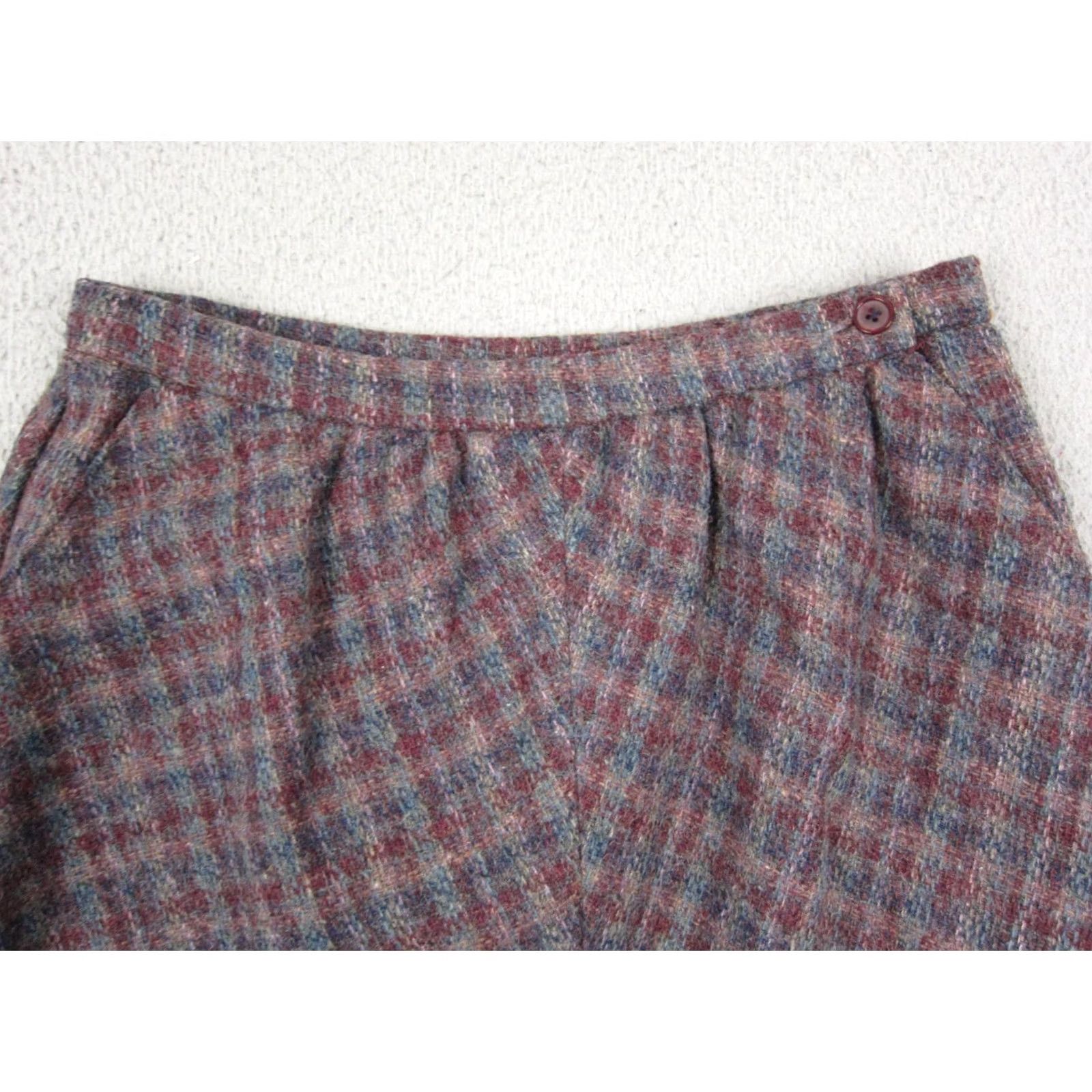 Talbots VINTAGE Talbots Skirt Woman Midi A-Line 12P Red Check Wool Nylon Knit 80s 90s Mens Womens Girls Boys Size 34" / US 12 / IT 48 - 2 Thumbnail