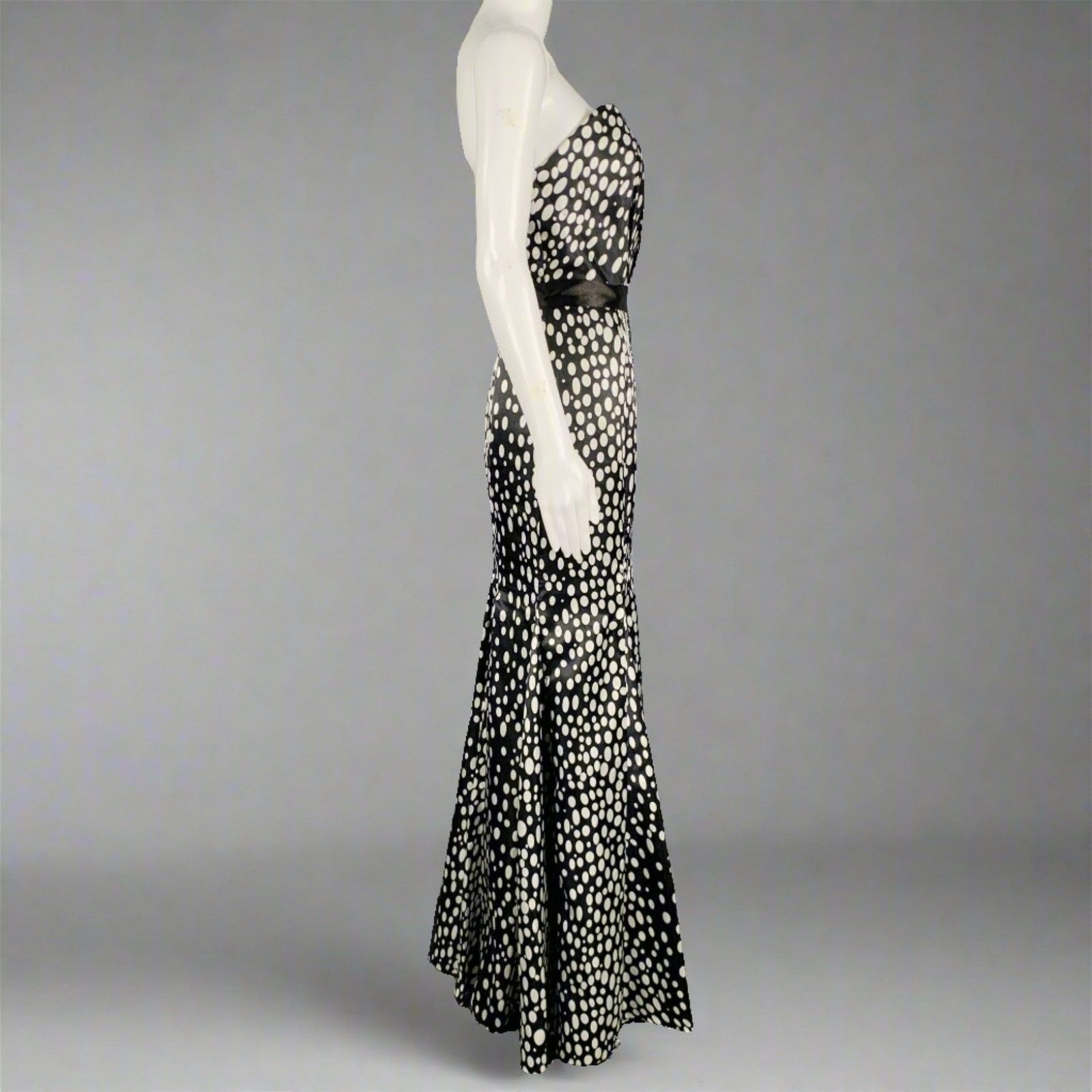 Other TERANI Black White Viscose Polka Dot Strapless Mermaid Gown Size M / US 6-8 / IT 42-44 - 3 Thumbnail