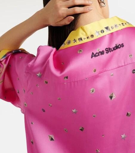 Acne Studios Printed Button Up Shirt in Fuschia Pink Size US M / EU 48-50 / 2 - 8 Thumbnail