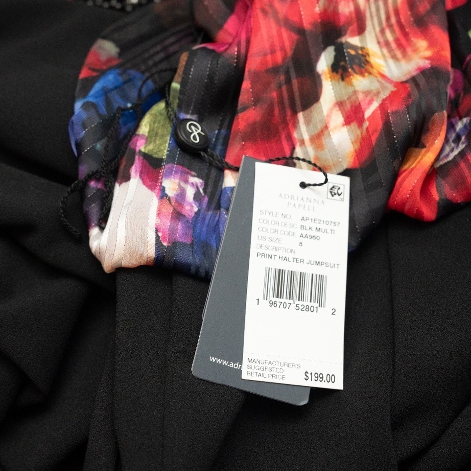 Adrianna Papell Adrianna Papell. Jeweled Mock Neck Floral Halter Jumpsuit. Size 28" / US 6 / IT 42 - 14 Thumbnail