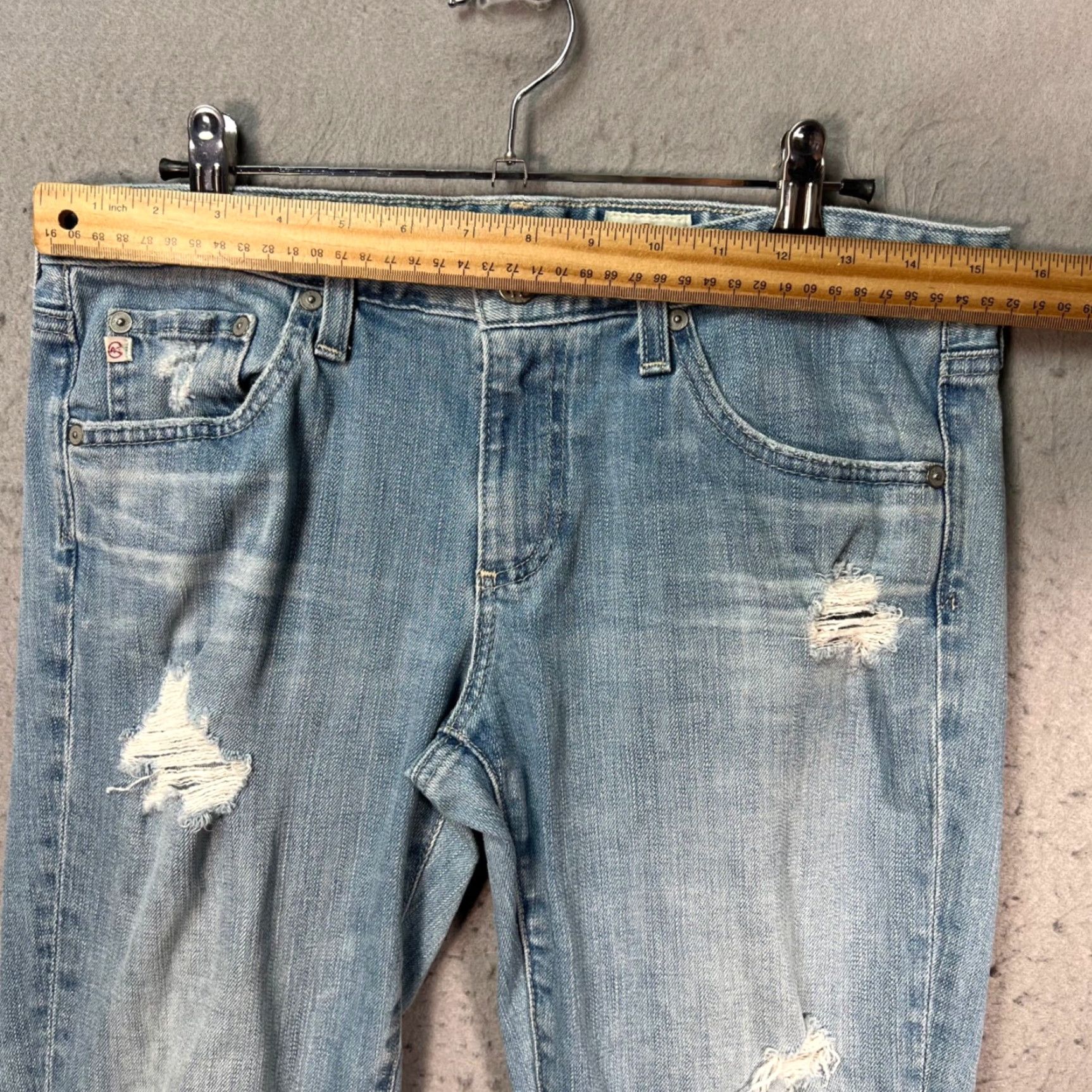 Vintage AG Adriano Goldschmied The Stilt Cigarette Leg Distressed Jeans Light Wash 29 Size 29" - 7 Thumbnail