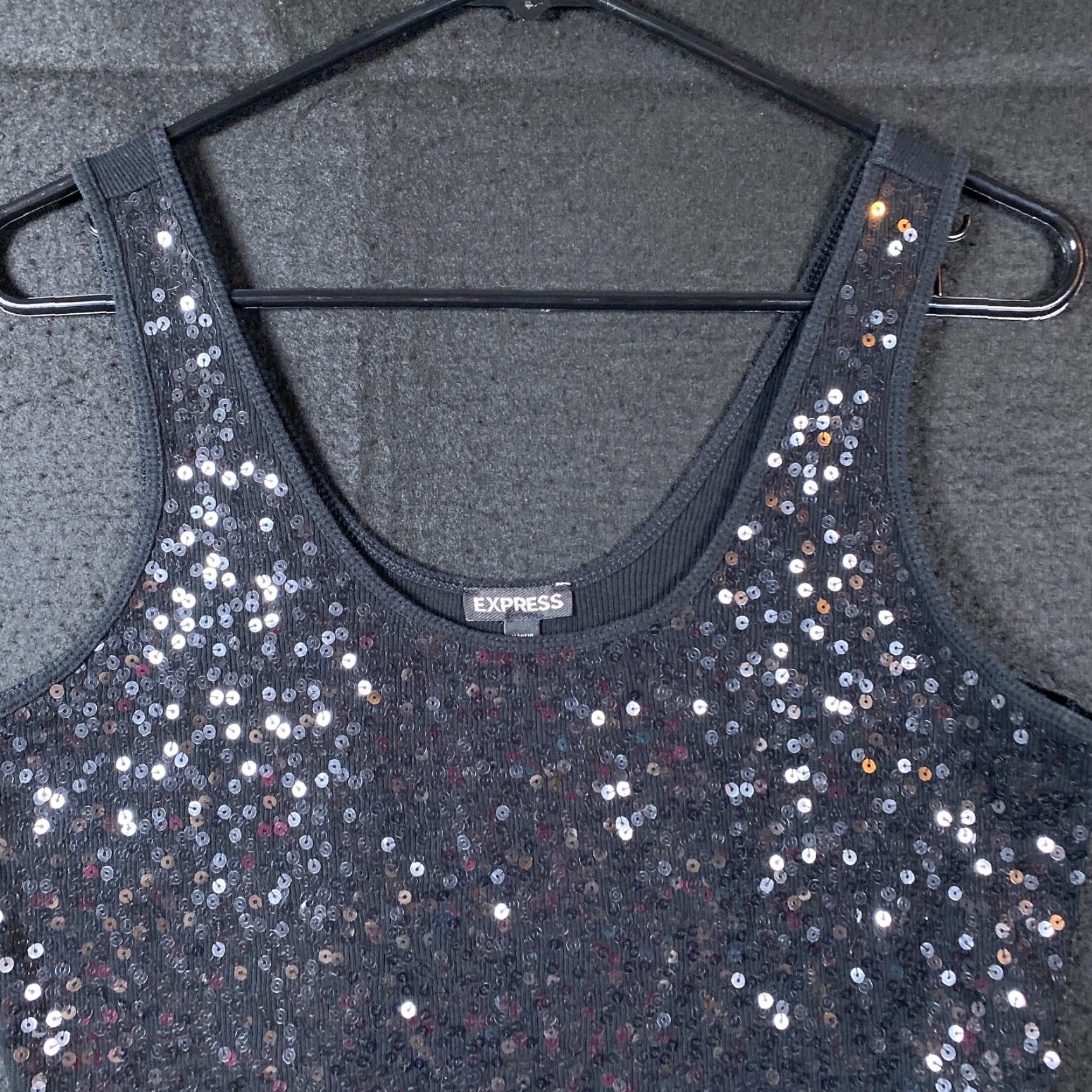 Express Express Shirt Womens Black Sequin Tank Top 100% Cotton Large Crew Neck Sleeveless Casual Workwear Size L / US 10 / IT 46 - 2 Thumbnail