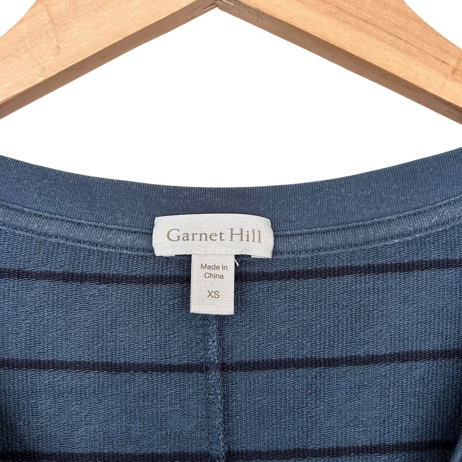 Other Garnet Hill Blue Striped Asymmetrical 3/4 Sleeve Shirt Sz XS Size XS / US 0-2 / IT 36-38 - 2 Thumbnail