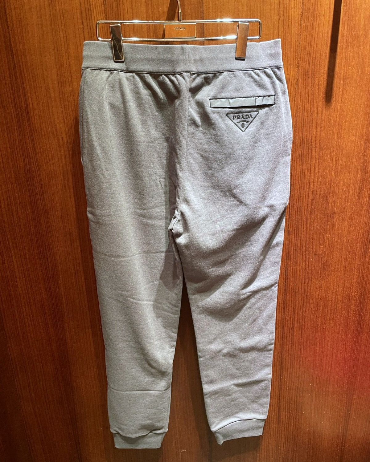 image of Prada Nylon Detail Logo Sweatpants in Grey, Men's (Size 34)