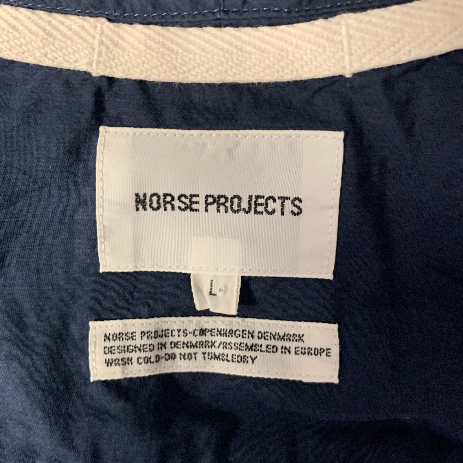 Norse Projects Size L Navy Cotton Band Collar Long Sleeve Shirt Size US L / EU 52-54 / 3 - 4 Thumbnail
