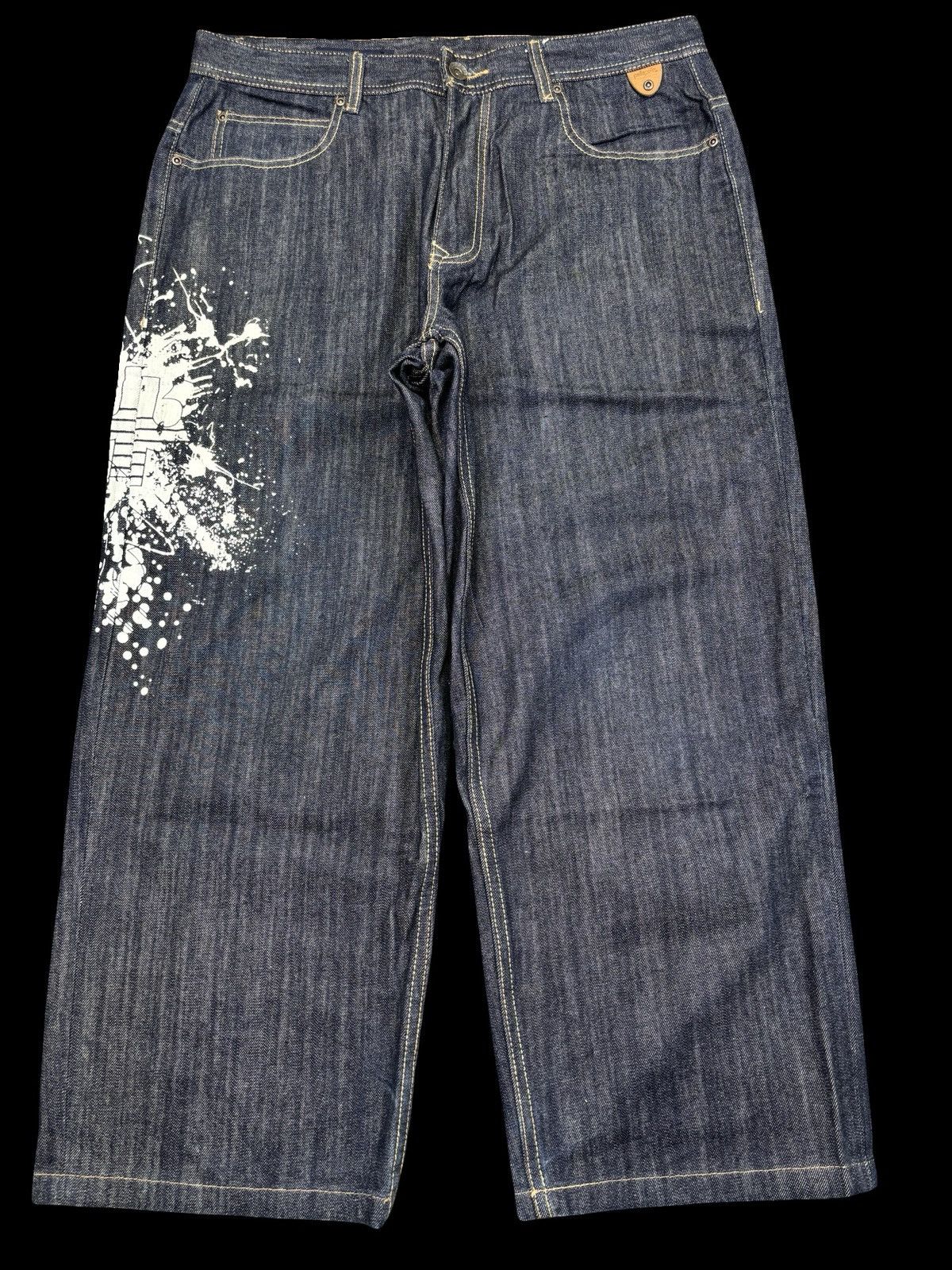 Pelle Pelle 💥Super BAGGY💥pellepelle Marc Buchanan Paint Spash Denim F876 Size US 36 / EU 52 - 2 Thumbnail
