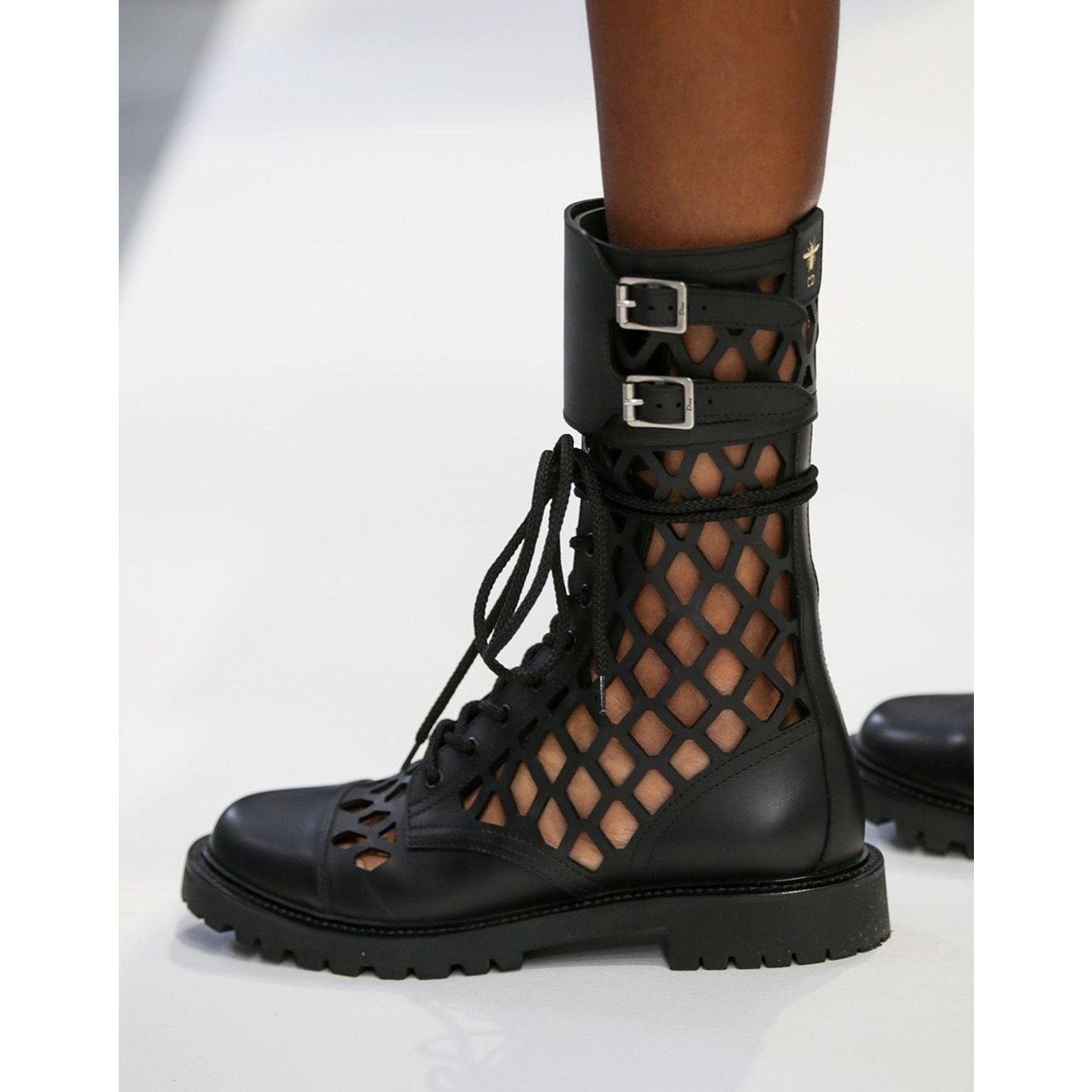 Dior Dior D-Trap Black Leather Cut Out Military Combat Lace Up Size US 6 / IT 36 - 7 Thumbnail