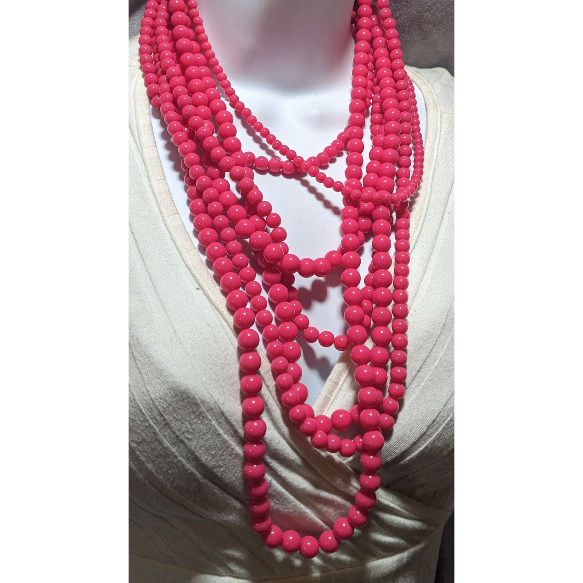 Other Multi-Strand Pink Beaded Necklace With Gold Clasp Size ONE SIZE - 4 Thumbnail