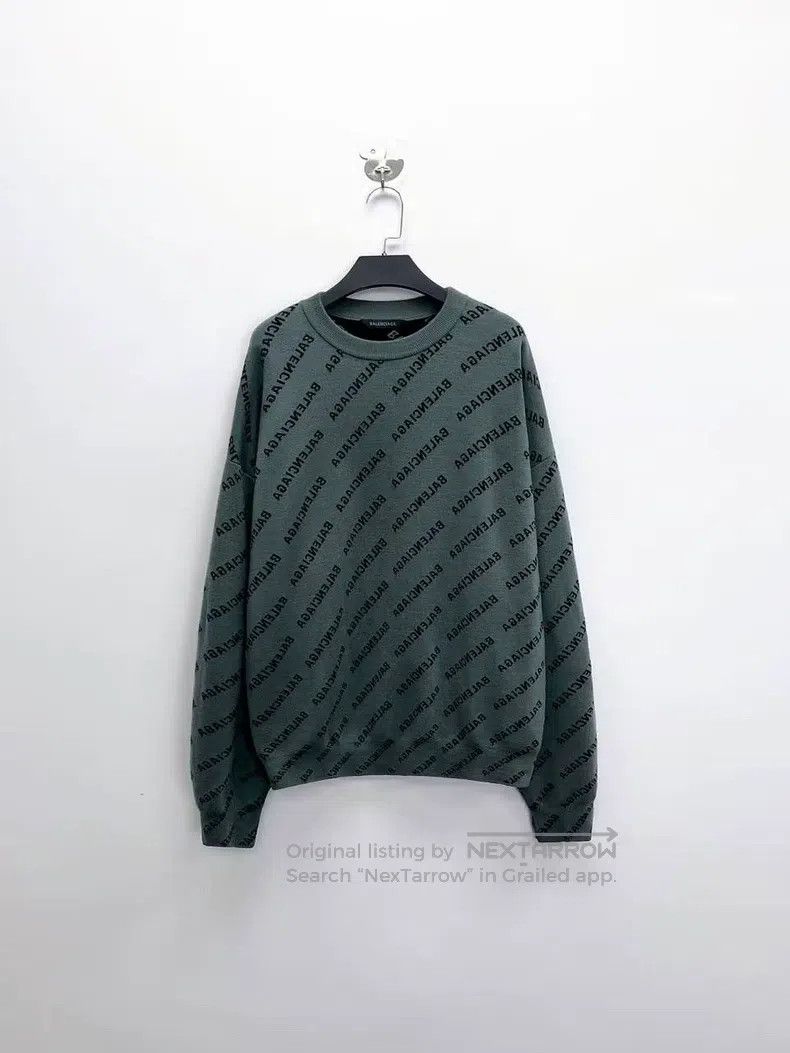 Balenciaga Balenciaga Grey-Green Barrage Full Print Logo Knit Sweater Size US S / EU 44-46 / 1 - 1 Thumbnail